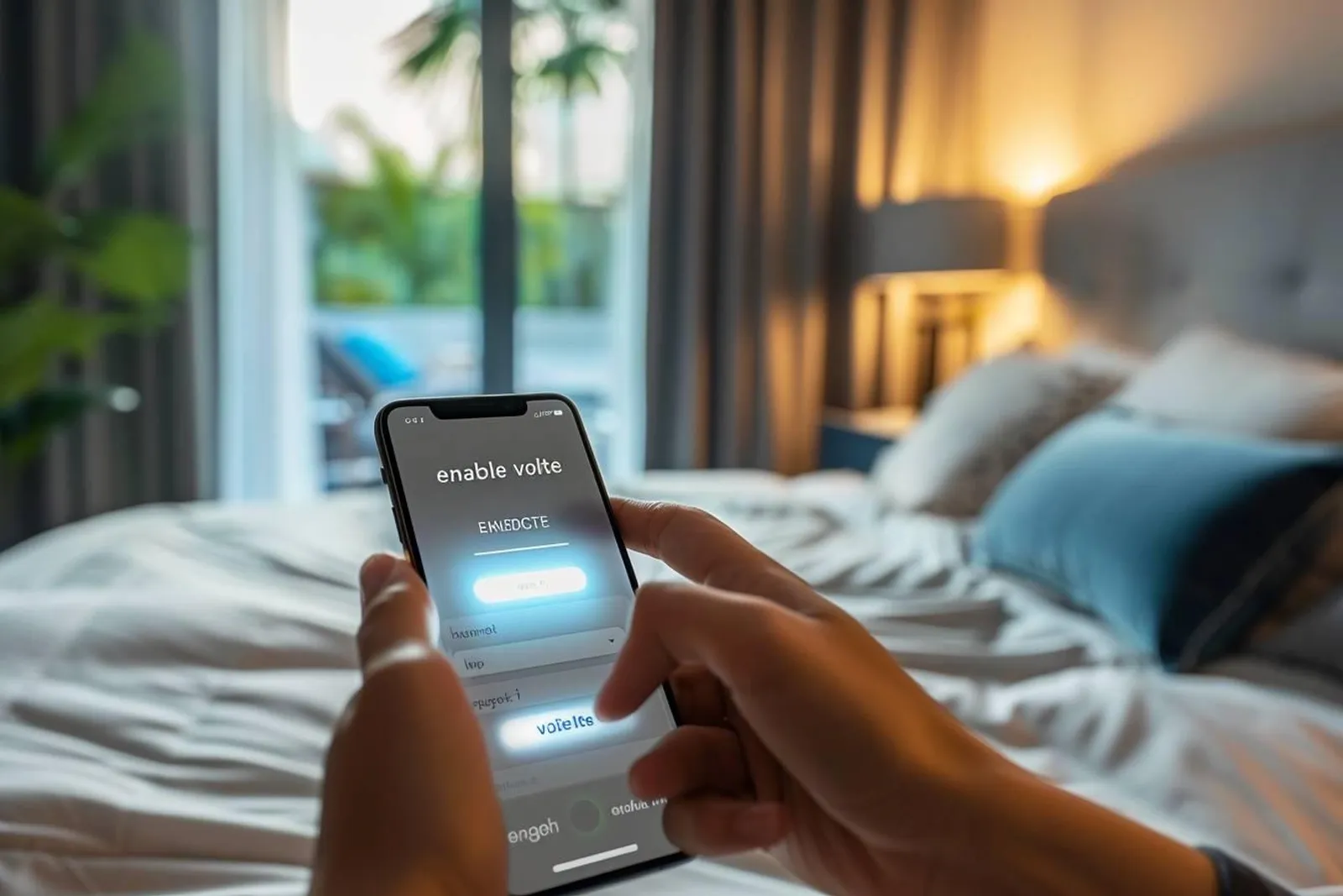 Une personne consulte les réglages réseau d’un smartphone pour activer la VoLTE.