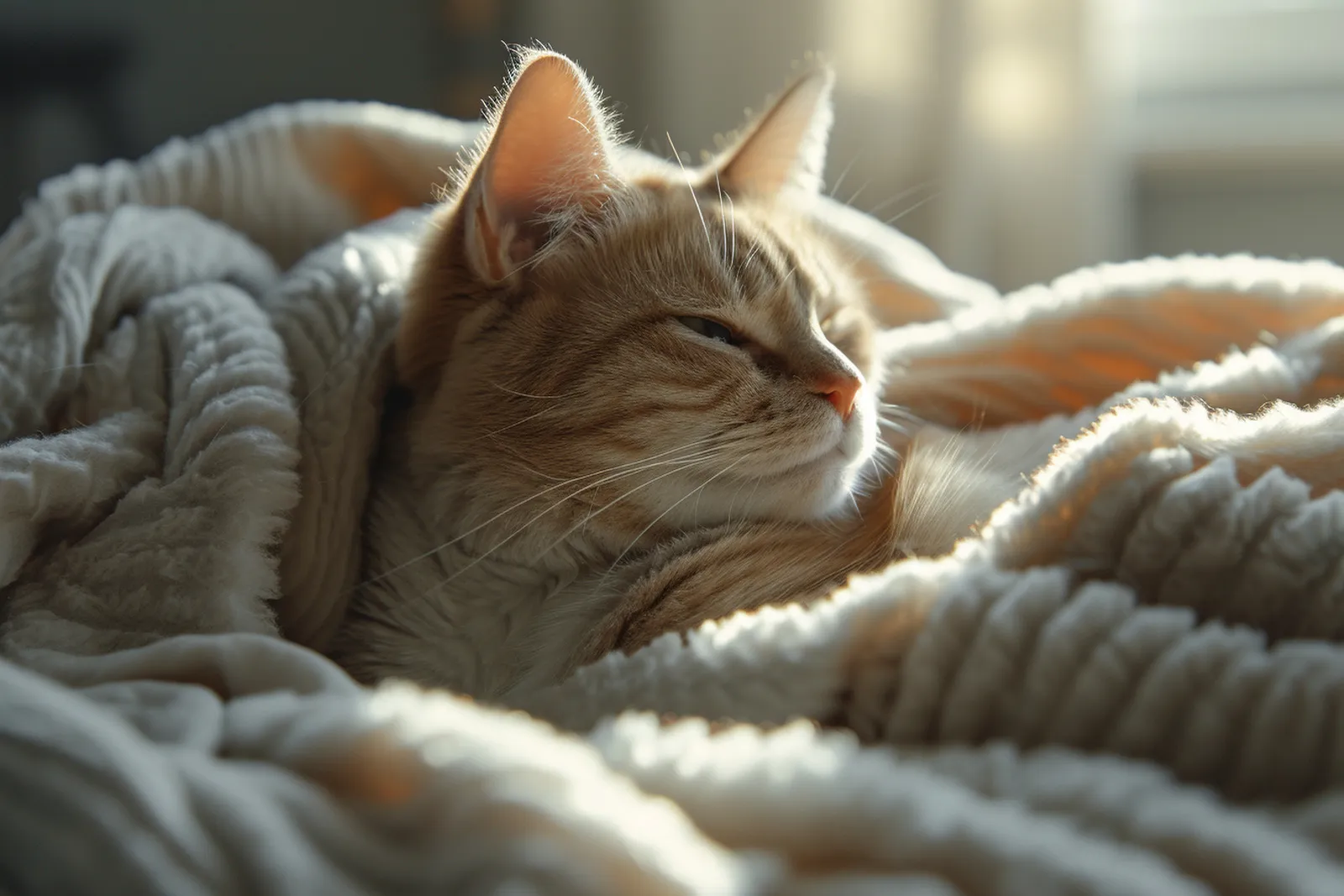 Un chat âgé et malade repose sur une couverture tandis que son propriétaire et un vétérinaire l’accompagnent avec douceur.