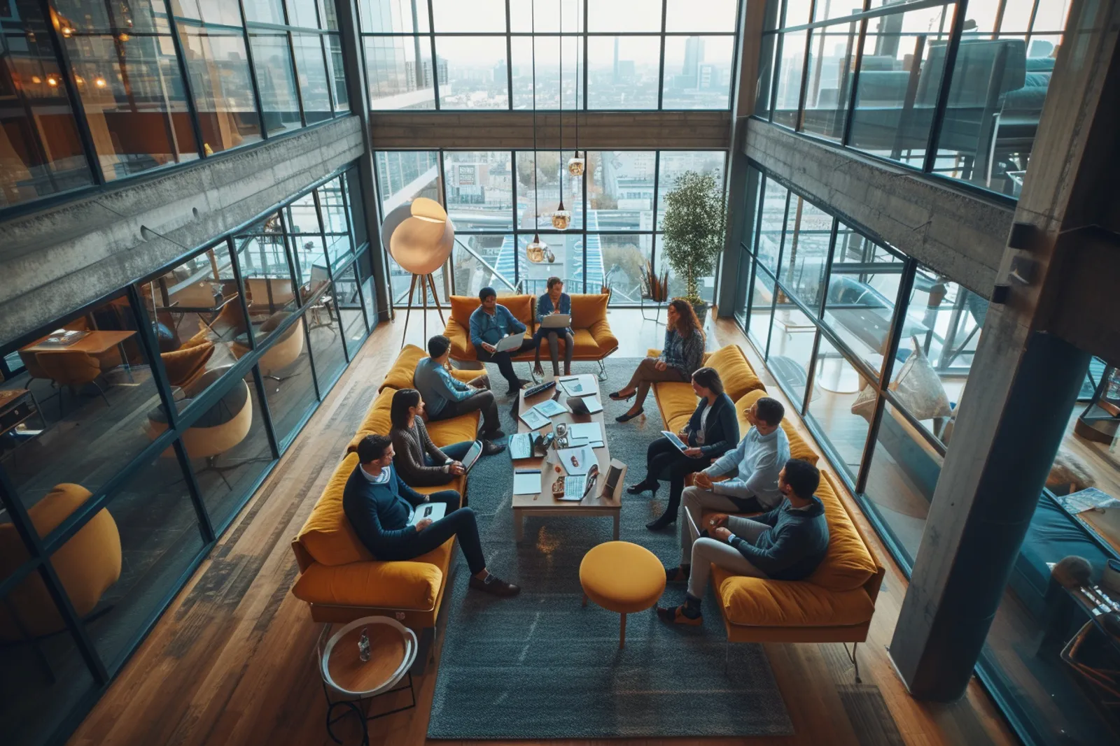 Une équipe RH en réunion dans un bureau moderne, discutant de recrutement et de stratégie de gestion des talents.