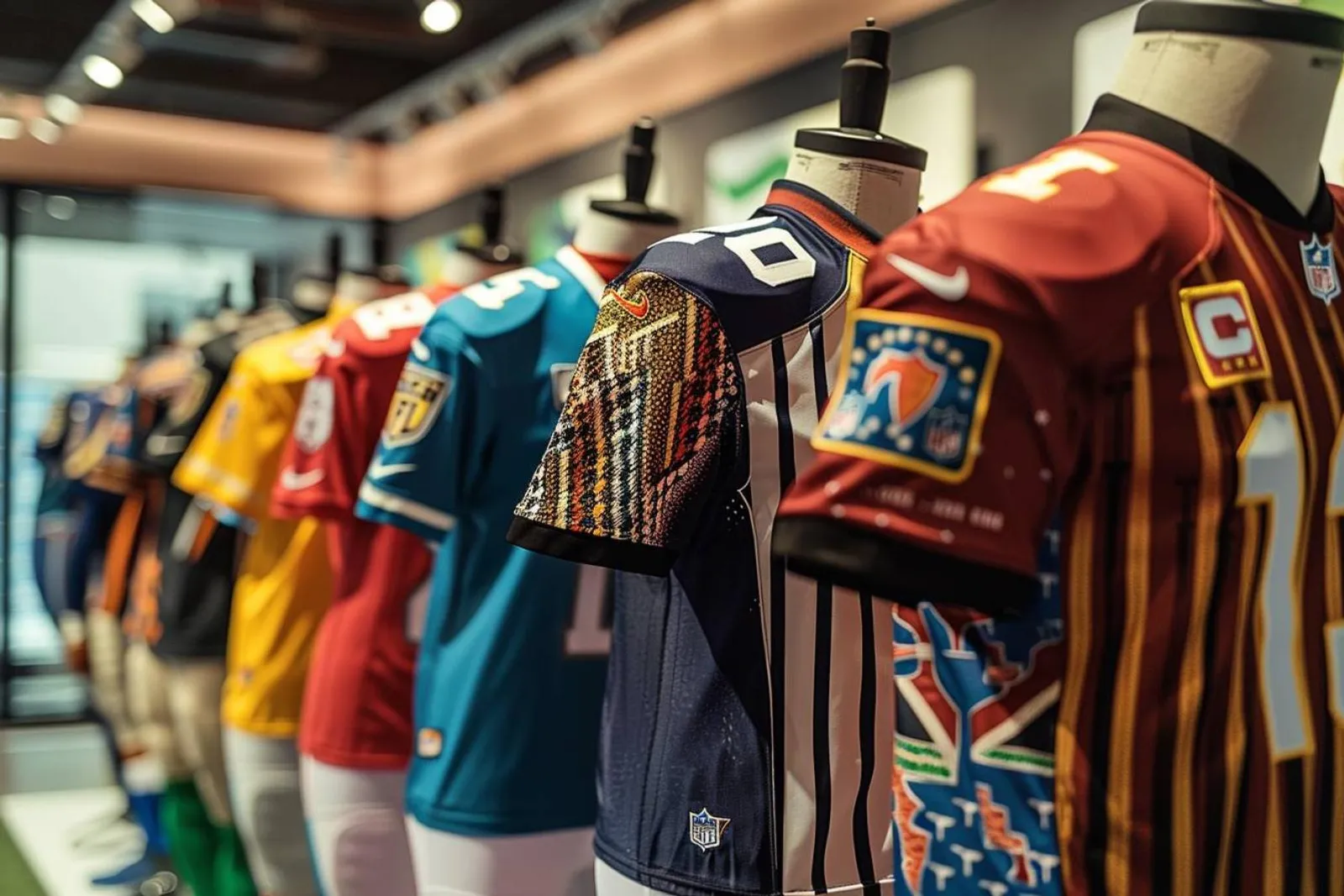 Deux maillots de football, l’un ancien en coton épais et l’autre moderne en tissu technique, présentés côte à côte sous une lumière naturelle.