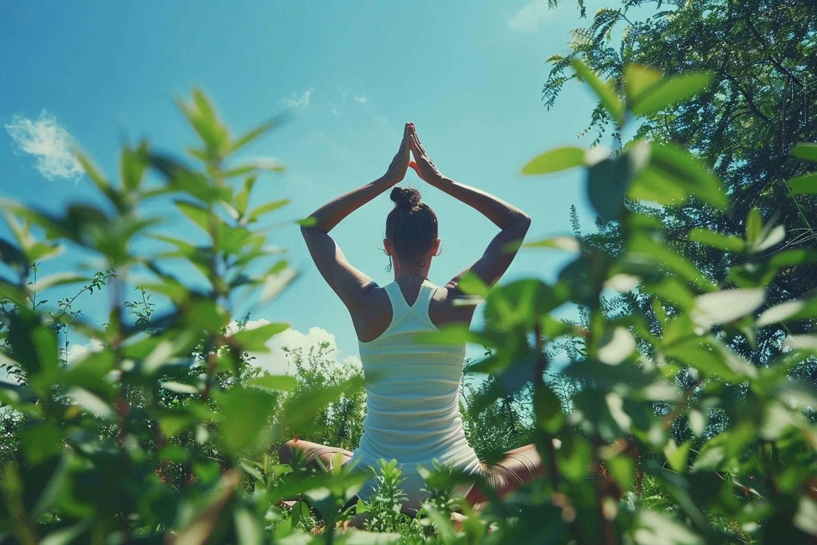 Une personne pratique la salutation au soleil dans une salle de yoga lumineuse, en enchaînement fluide et maîtrisé.