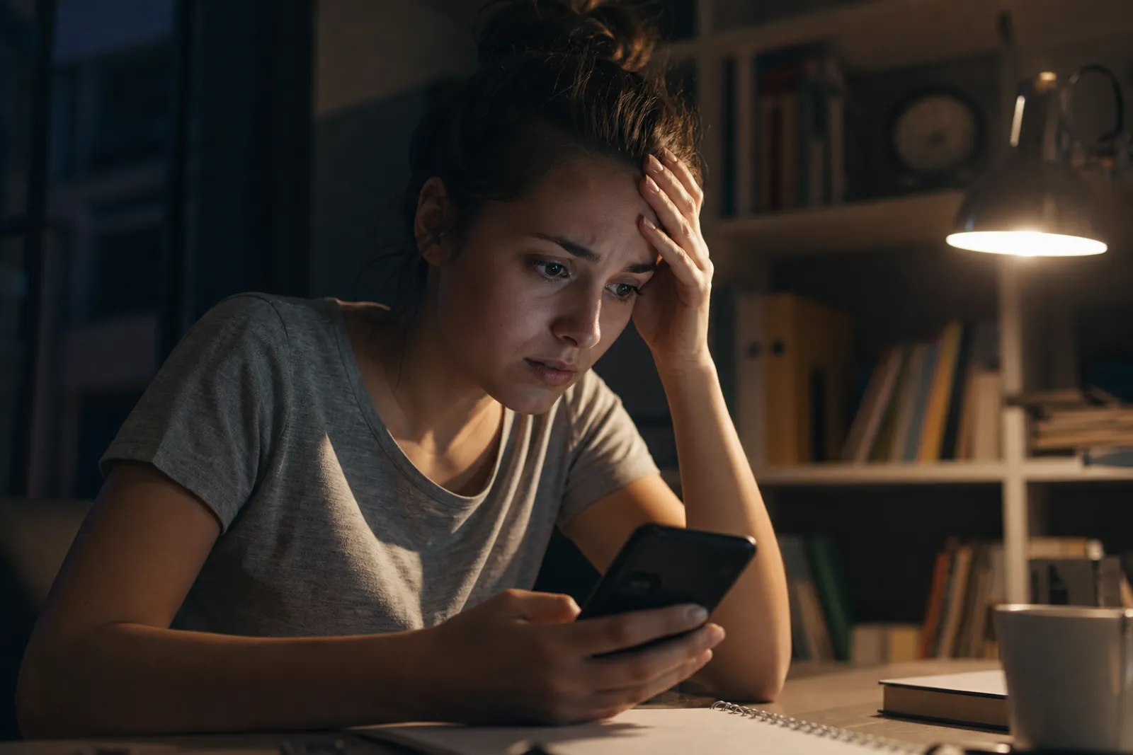 Écran de smartphone affichant une page de connexion à un réseau social avec un message d'erreur, mains tenant l'appareil.