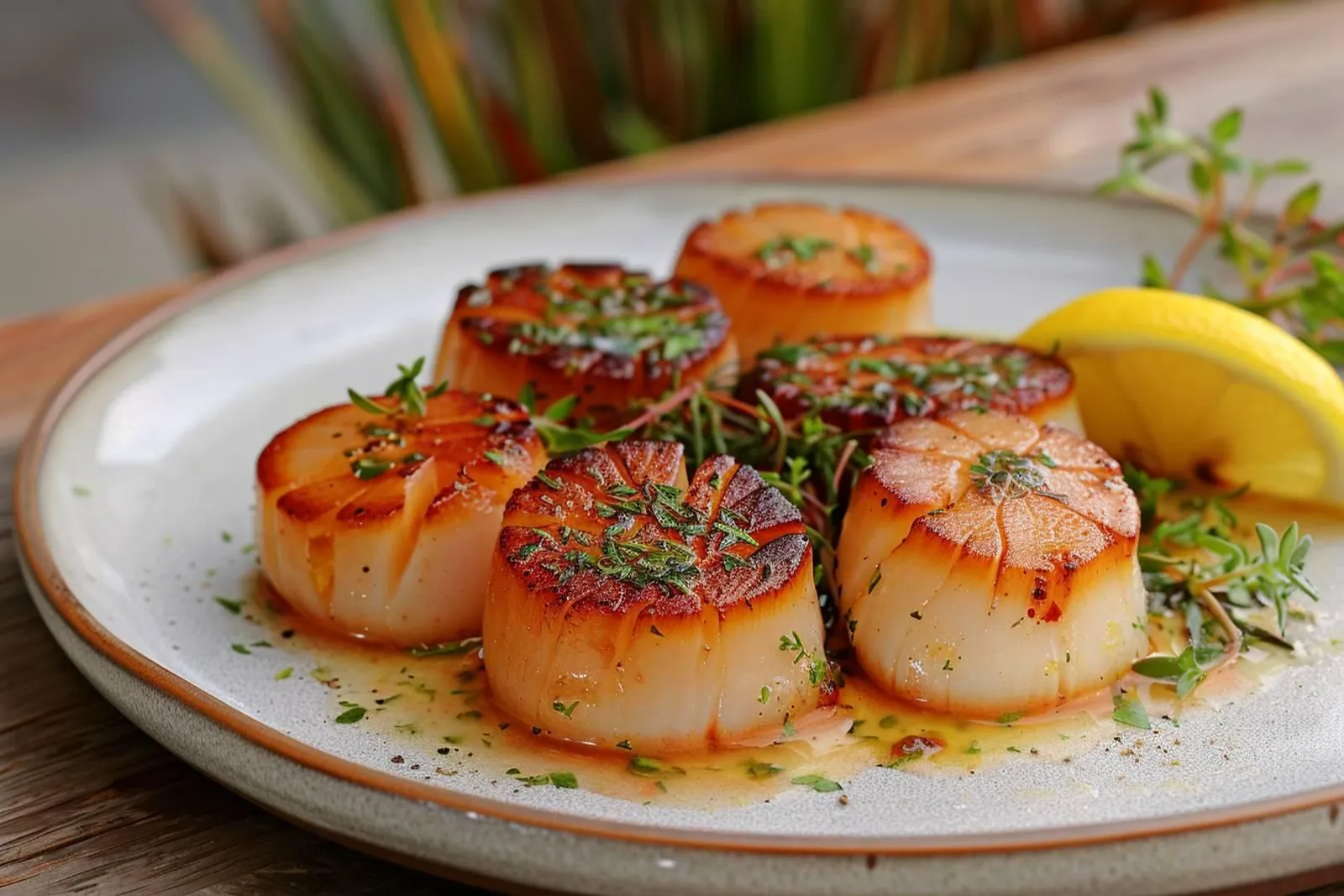 Des coquilles Saint-Jacques encore congelées, prêtes à être décongelées, posées dans une cuisine lumineuse avec un linge propre et une passoire.