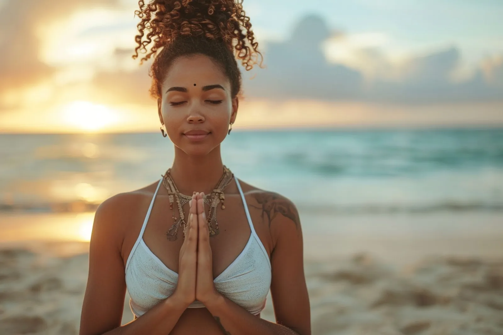 Une personne pratique le yoga matinal dans une pièce lumineuse, sur un tapis près d’une fenêtre, dans une ambiance calme et naturelle.