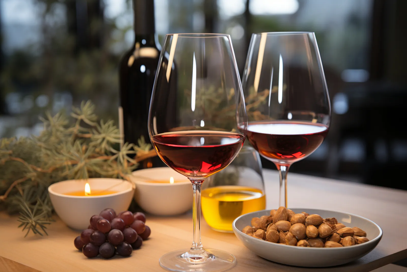 Une table de cuisine avec un verre d’alcool à moitié plein, un verre d’eau et une personne lisant un document sur le métabolisme de l’alcool.