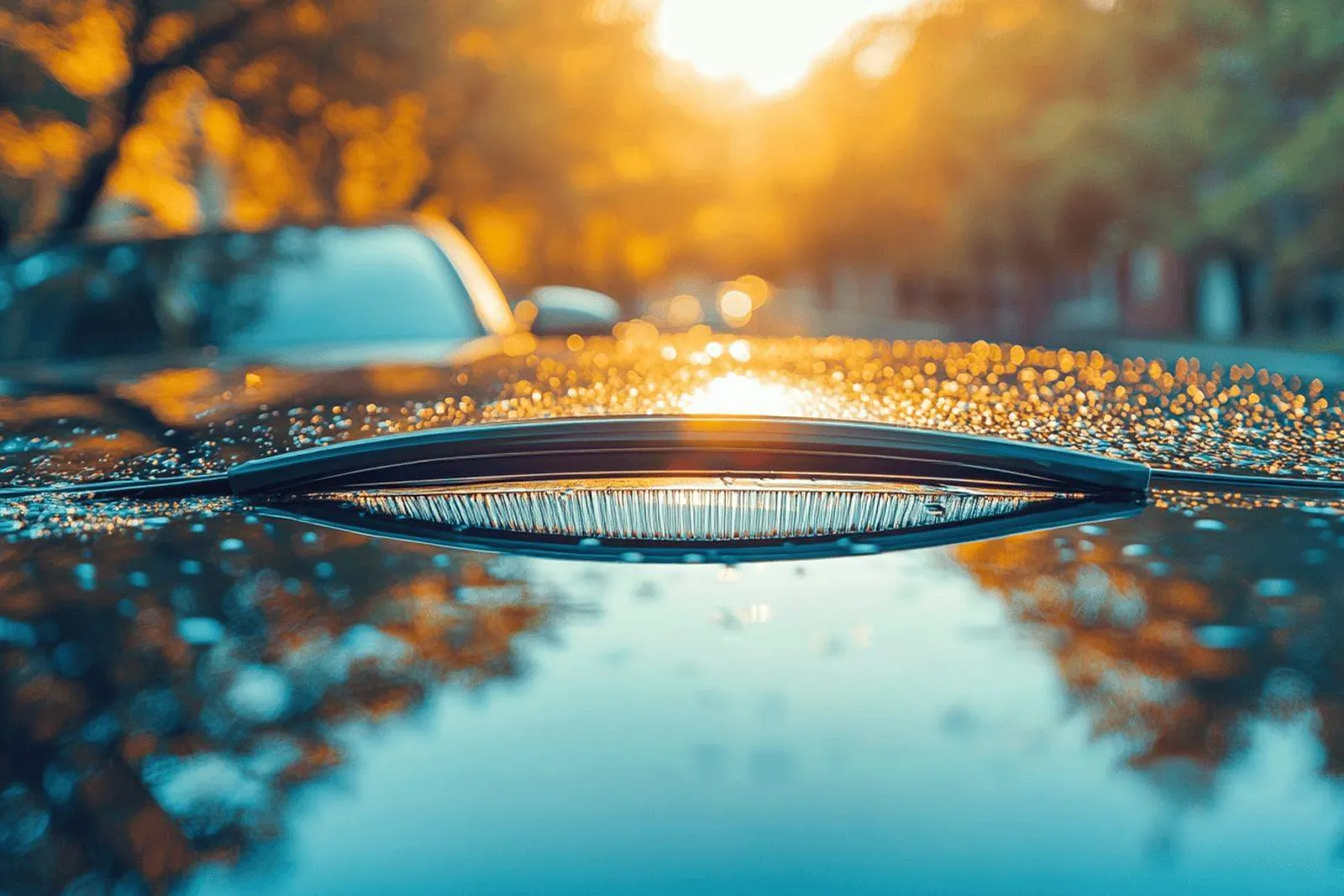 Une personne nettoie la lame d’un balai d’essuie-glace sur le pare-brise d’une voiture, dans une scène réaliste et lumineuse.