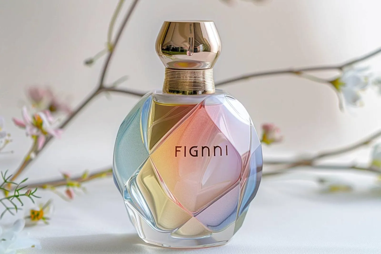 Un parfum et un coffret découverte posés dans une mise en scène élégante et lumineuse.