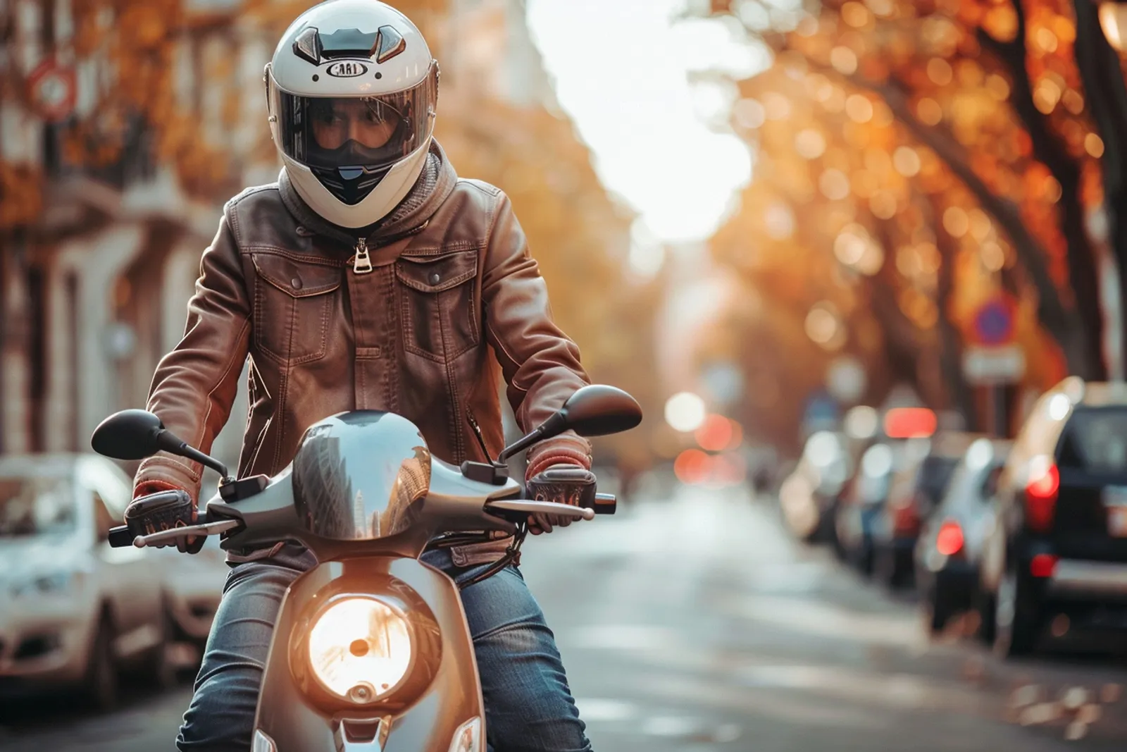 Une personne consulte les documents d’un scooter garé en ville pour vérifier le permis nécessaire.