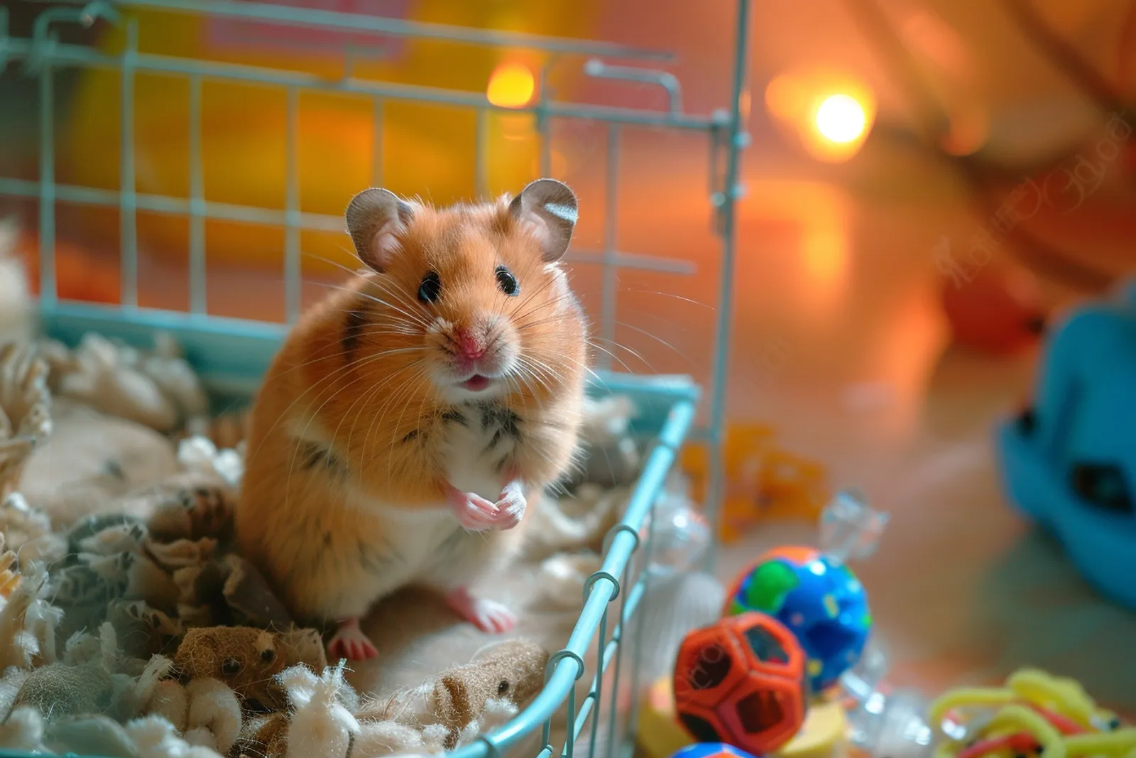 Un hamster posé près d’un carnet avec des idées de prénoms, dans une scène lumineuse et réaliste.