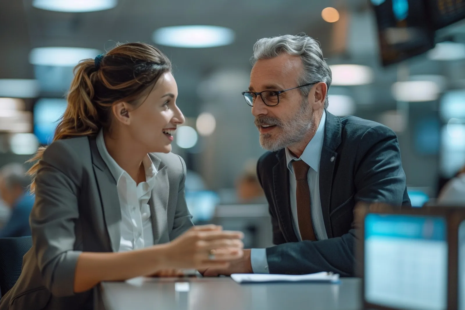 Une cheffe d’entreprise compare ses flux de trésorerie sur ordinateur dans un bureau lumineux.