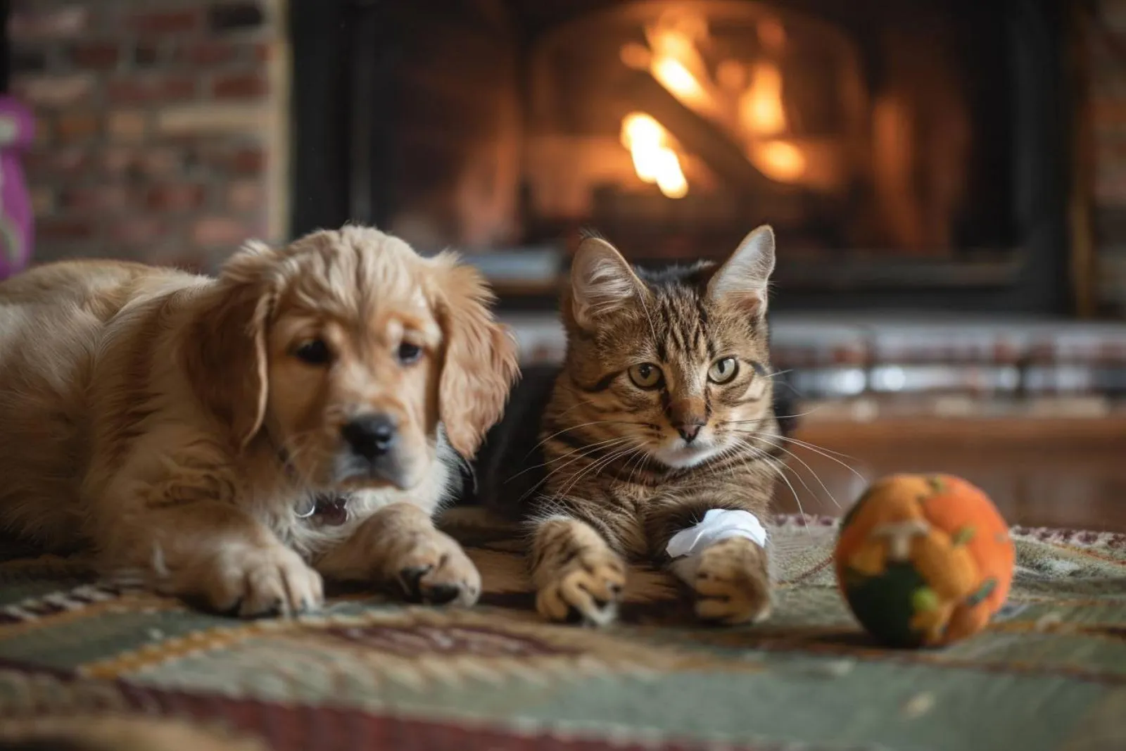 Un propriétaire compare des documents d’assurance pour son chien à la maison, avec une ambiance réaliste et rassurante.
