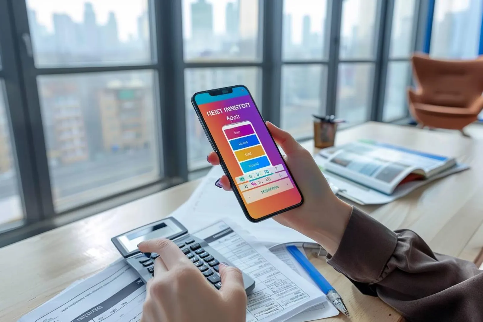 Une personne compare des devis de mutuelle santé sur un ordinateur portable, avec des documents et un calculateur sur la table.