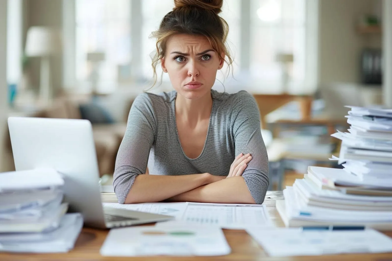 Une personne relit un compte rendu structuré sur son bureau dans un environnement de travail professionnel.