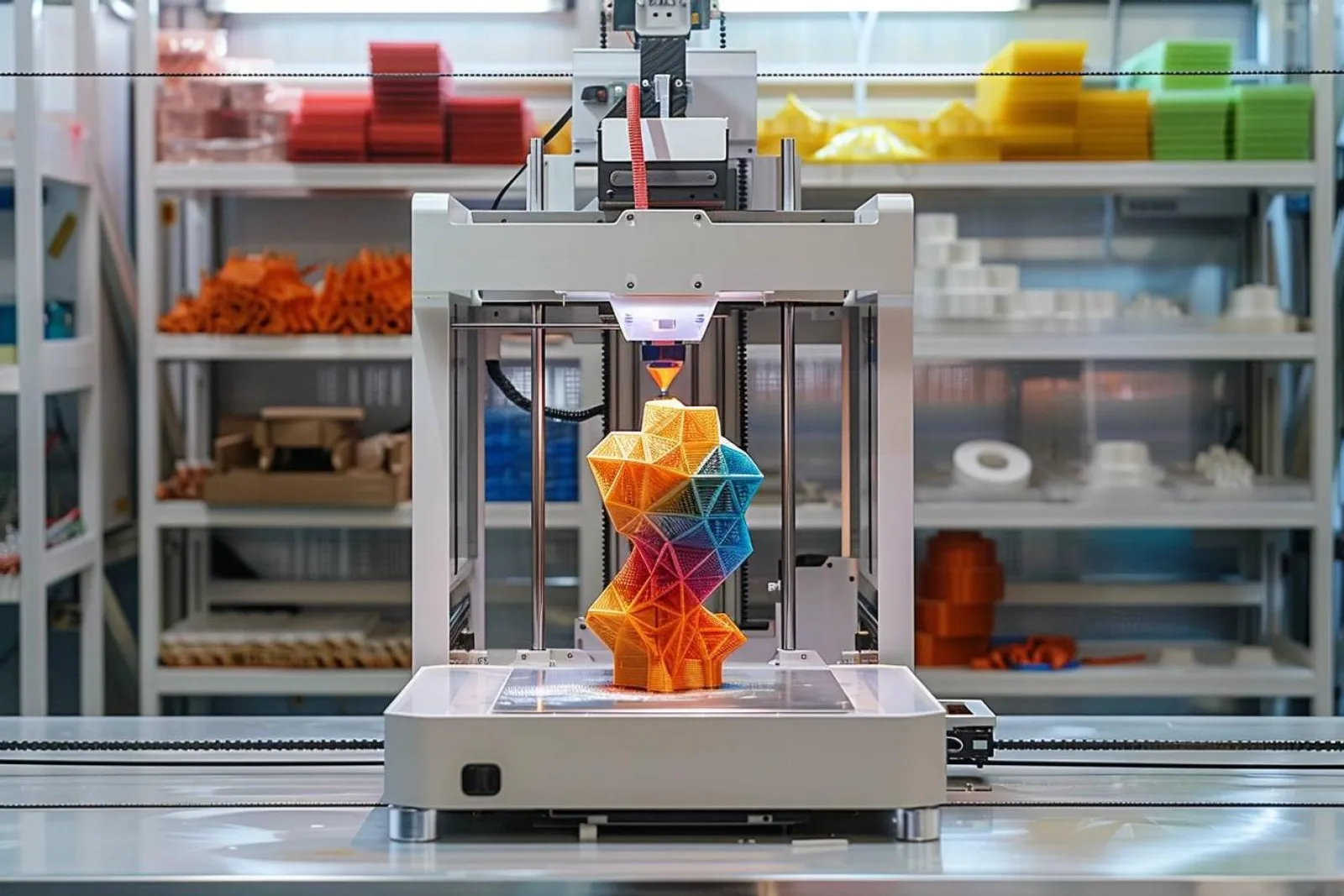 Un entrepreneur examine une pièce imprimée en 3D à côté d’un ordinateur affichant une commande en ligne.