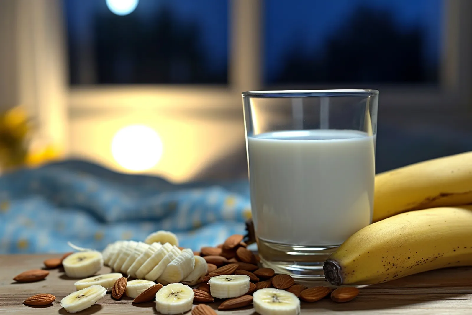Une personne prépare un dîner léger en soirée dans une cuisine calme, avec un verre d’eau et un carnet de suivi du sommeil.