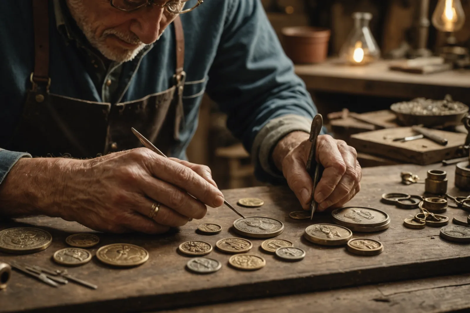 Une médaille familiale précieusement conservée dans un écrin, accompagnée d’une note manuscrite sur une table en bois.